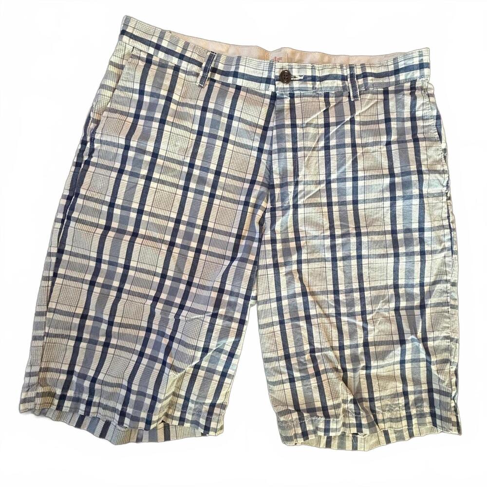 Dockers Mens Plaid Shorts Sz 34 Blue White Chino Outdoor